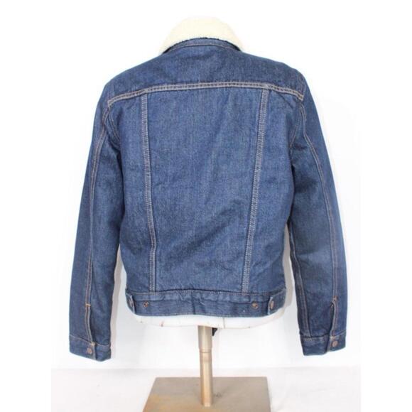 Levi’s Type III Sherpa Lined Trucker Jacket Woman’s Medium Blue Denim Snap Close - Picture 5 of 10